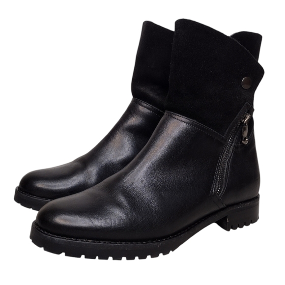 Fabianelli Black Leather Faux Fur Side Zipper Ankle Booties Sz 8 - Picture 1 of 15